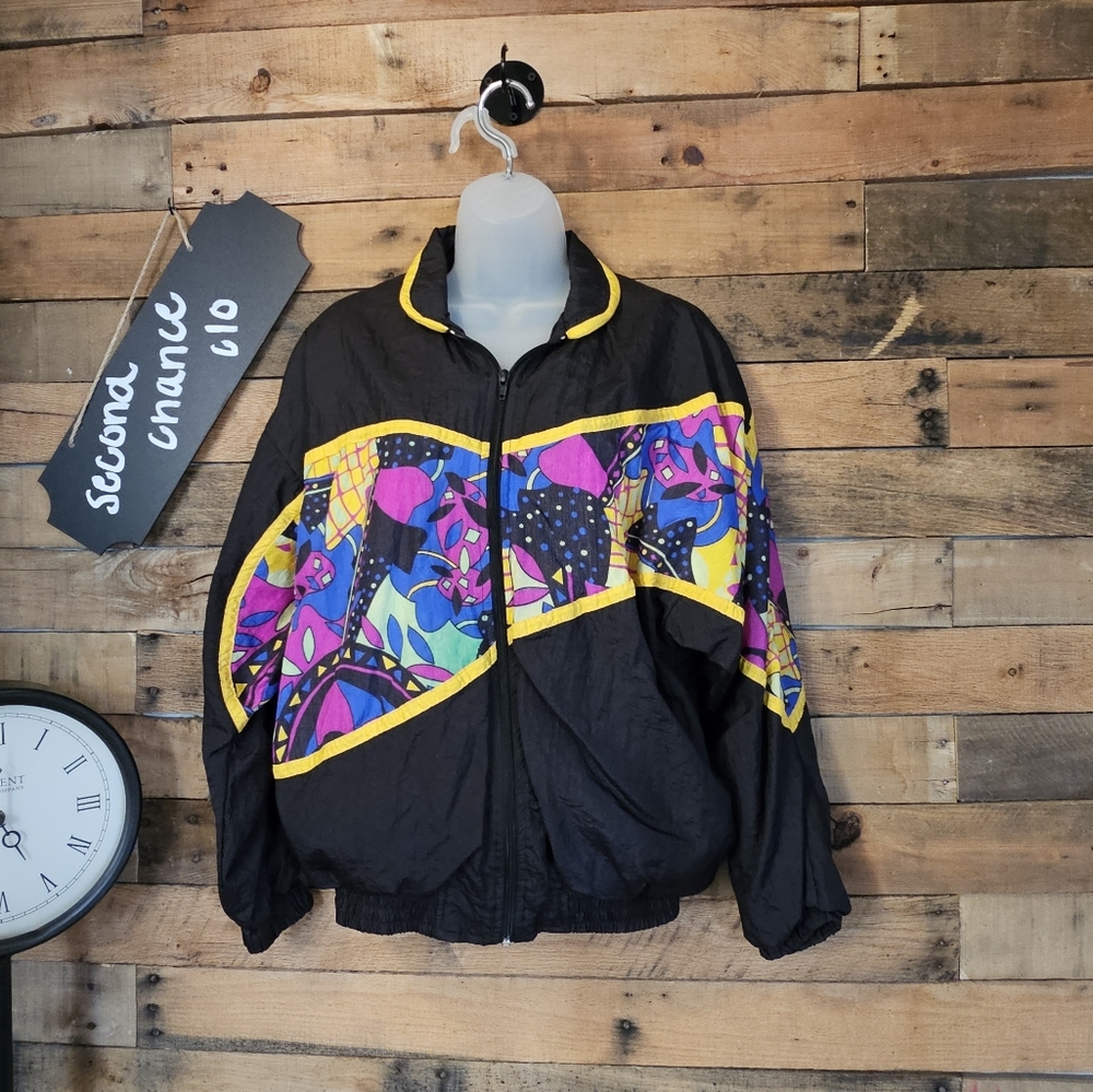 Santolina bay women's black vinatge zippered windbreaker size small